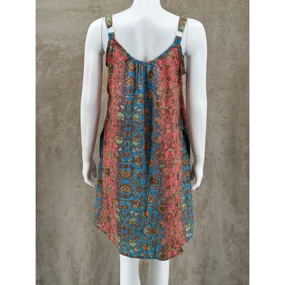 Paani Dress Womens Medium Red Blue‎ Floral Boho Sleeveless Sheer Pockets Beach - Picture 5 of 10